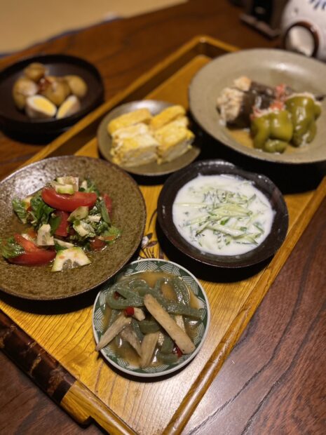 収穫野菜夕食